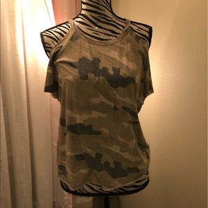 Express Off The Shoulder Army Shirt